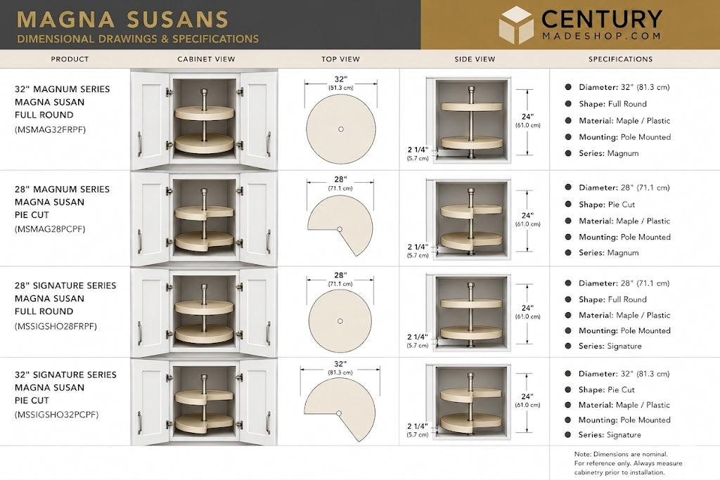 Century Components 32" Magnum Series MagnaSusan Full Round Shelf - Hardware Included (MSMAG32FRPF)