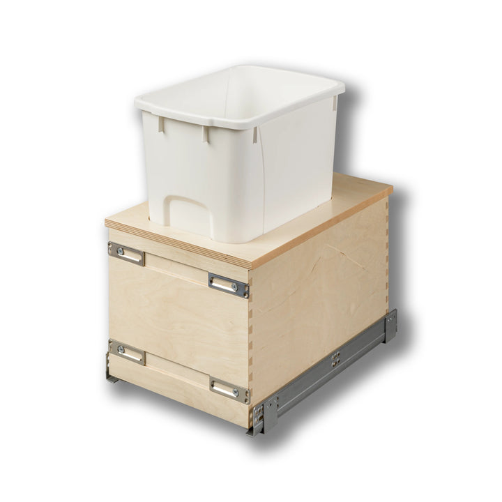 12" Cascade Series 34 Quart Single Bottom Mount Vanity Waste Container - CASBM115-34PF-18 (Replaces CASBM11PF-18) in Baltic birch, studio view 2