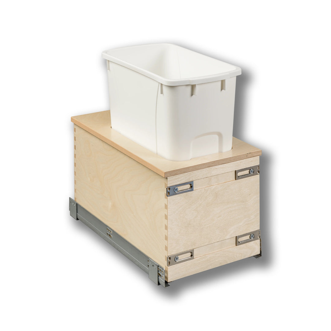 12" Cascade Series 34 Quart Single Bottom Mount Vanity Waste Container - CASBM115-34PF-18 (Replaces CASBM11PF-18) in Baltic birch, studio view 3