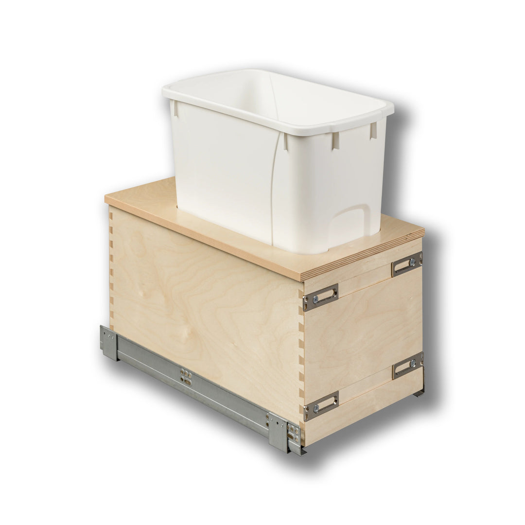 12" Cascade Series 34 Quart Single Bottom Mount Vanity Waste Container - CASBM115-34PF-18 (Replaces CASBM11PF-18) in Baltic birch, studio view 4