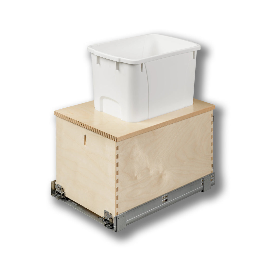 12" Cascade Series 34 Quart Single Bottom Mount Vanity Waste Container - CASBM115-34PF-18 (Replaces CASBM11PF-18) in Baltic birch, studio view 5