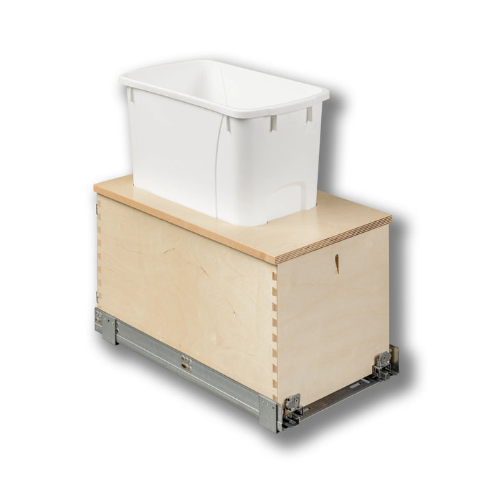 12" Cascade Series 34 Quart Single Bottom Mount Vanity Waste Container - CASBM115-34PF-18 (Replaces CASBM11PF-18) in Baltic birch, studio view 6