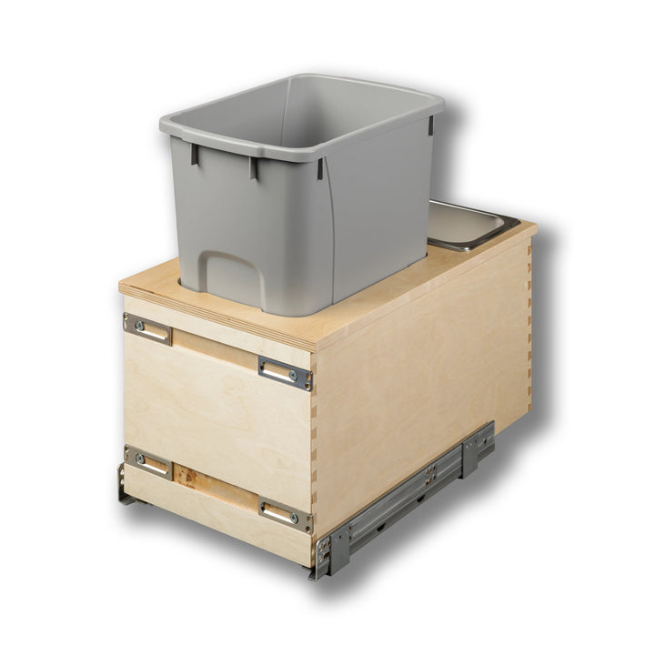 12" Cascade Series Bottom Mount Waste Container, 34 Quart Gray in Baltic birch, studio view 2