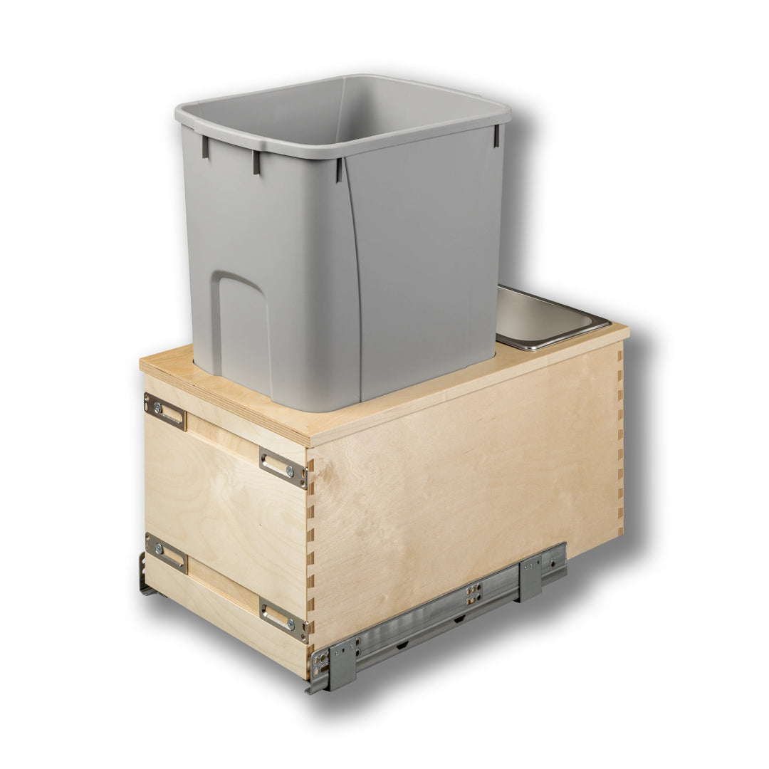 12" Cascade Series Bottom Mount Waste Container, 50 Quart Gray in Baltic birch