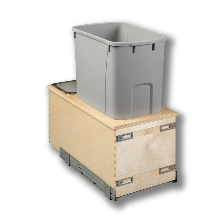 12" Cascade Series Bottom Mount Waste Container, 50 Quart Gray in Baltic birch, studio view 3