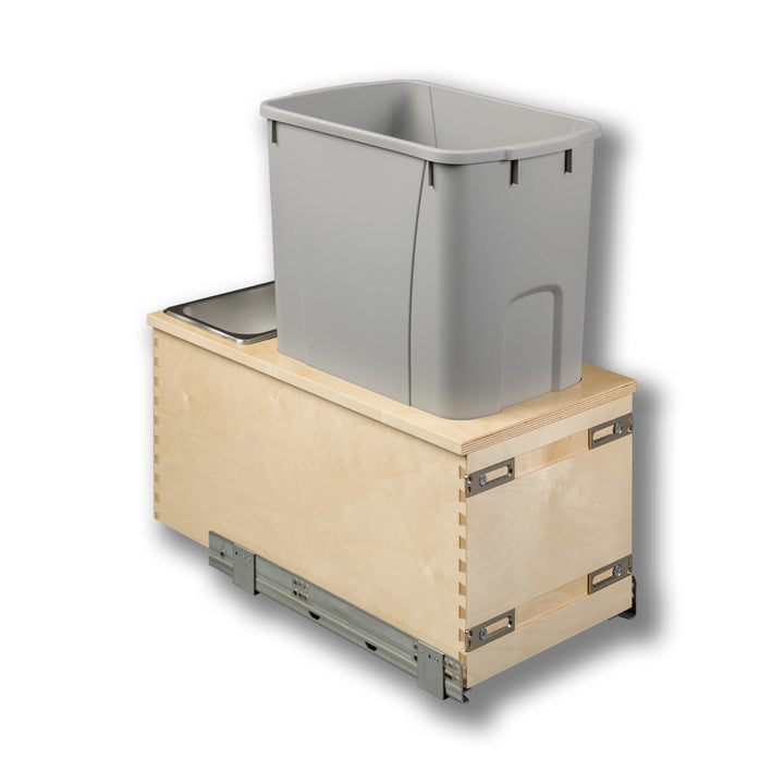 12" Cascade Series Bottom Mount Waste Container, 50 Quart Gray in Baltic birch, studio view 4