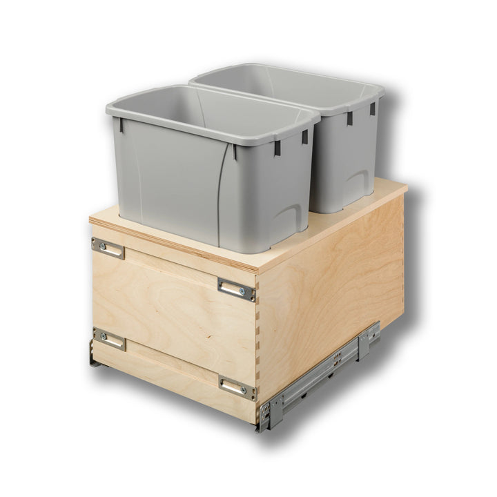 15" Cascade Series Bottom Mount Waste Container, 34 Quart Gray in Baltic birch, studio view 2