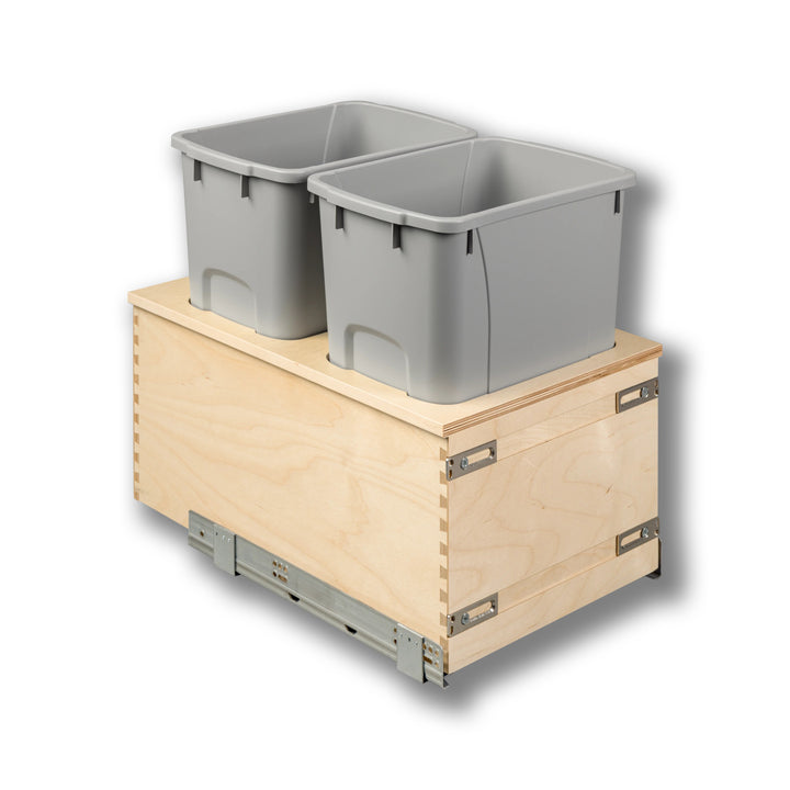 15" Cascade Series Bottom Mount Waste Container, 34 Quart Gray in Baltic birch, studio view 4