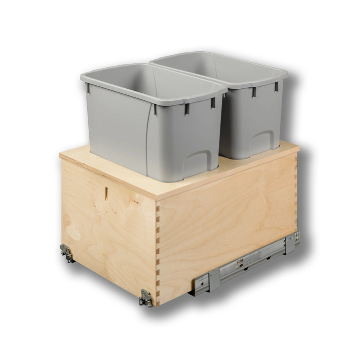 15" Cascade Series Bottom Mount Waste Container, 34 Quart Gray in Baltic birch, studio view 5