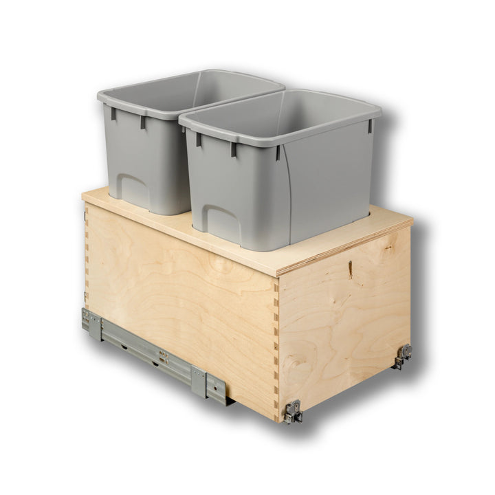 15" Cascade Series Bottom Mount Waste Container, 34 Quart Gray in Baltic birch, studio view 6