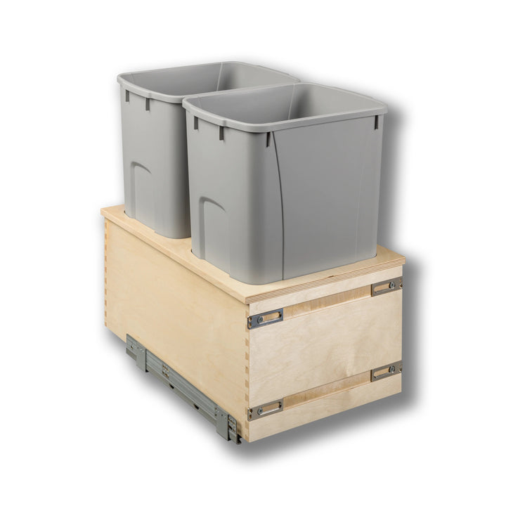 15" Cascade Series Bottom Mount Waste Container, 50 Quart Gray in Baltic birch, studio view 2