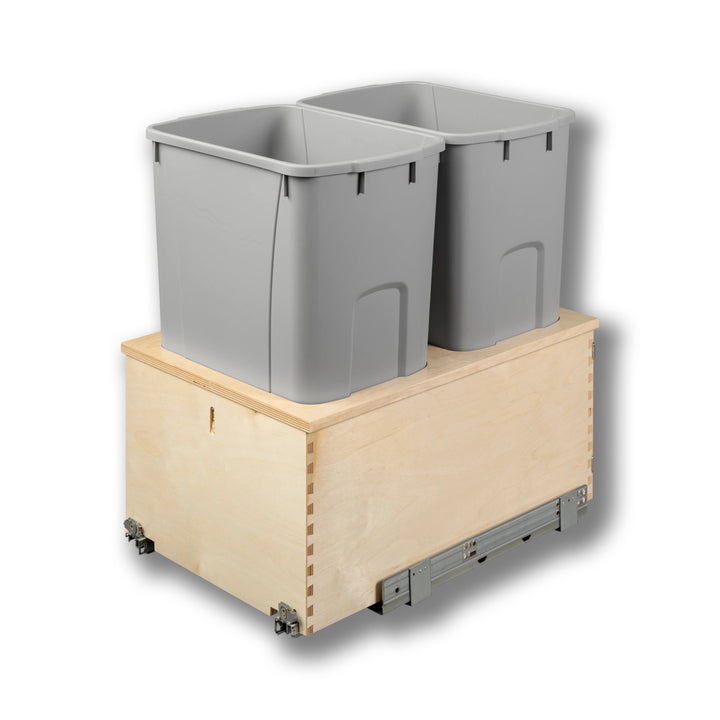 15" Cascade Series Bottom Mount Waste Container, 50 Quart Gray in Baltic birch, studio view 4