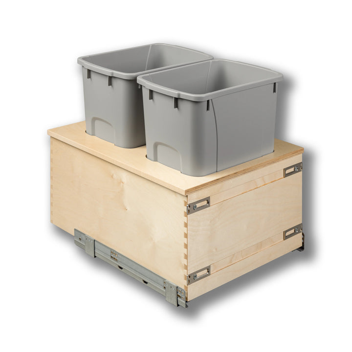 18" Cascade Series Bottom Mount Waste Container, 34 Quart Gray in Baltic birch, studio view 4