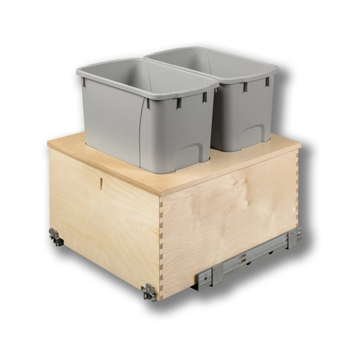 18" Cascade Series Bottom Mount Waste Container, 34 Quart Gray in Baltic birch, studio view 5