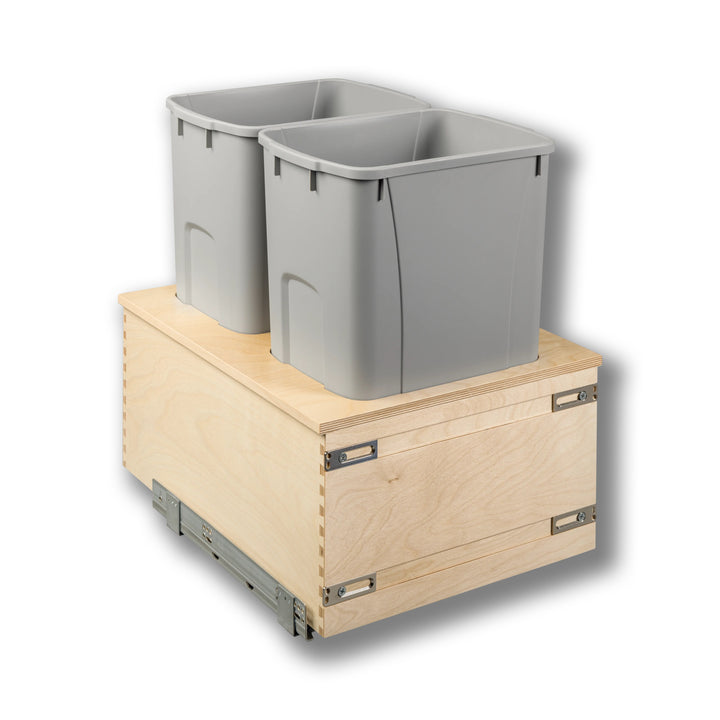 18" Cascade Series Bottom Mount Waste Container, 50 Quart Gray in Baltic birch, studio view 2