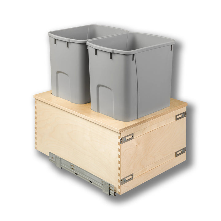 18" Cascade Series Bottom Mount Waste Container, 50 Quart Gray in Baltic birch, studio view 3