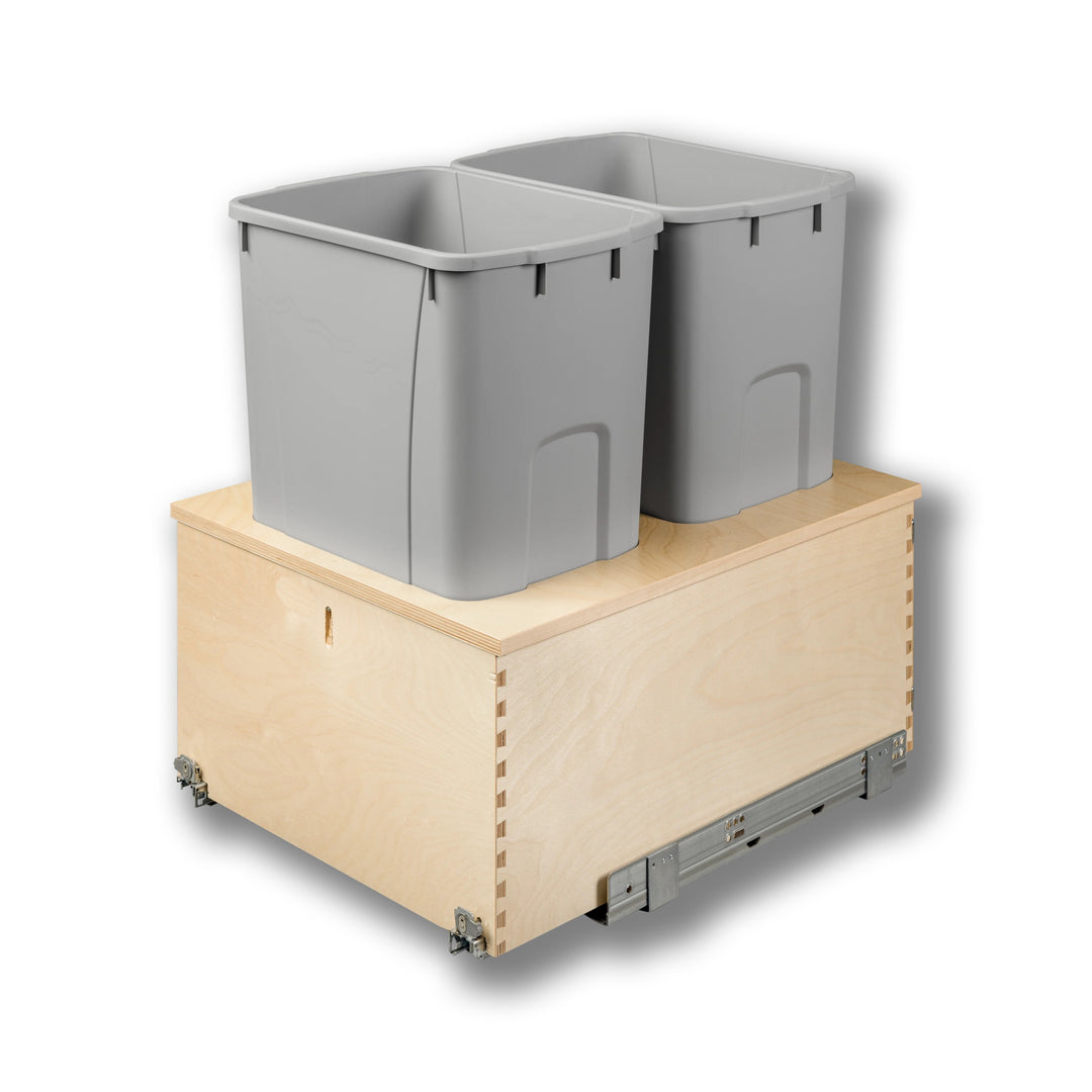 18" Cascade Series Bottom Mount Waste Container, 50 Quart Gray in Baltic birch, studio view 4