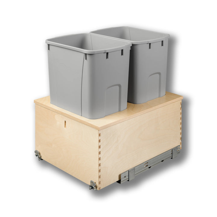 18" Cascade Series Bottom Mount Waste Container, 50 Quart Gray in Baltic birch, studio view 4