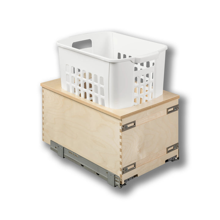 14 1/2" Cascade Series 1.3 Bushel Undermount Hamper in Baltic birch, studio view 4