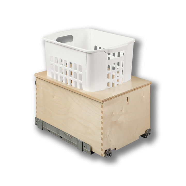 14 1/2" Cascade Series 1.3 Bushel Undermount Hamper in Baltic birch, studio view 6
