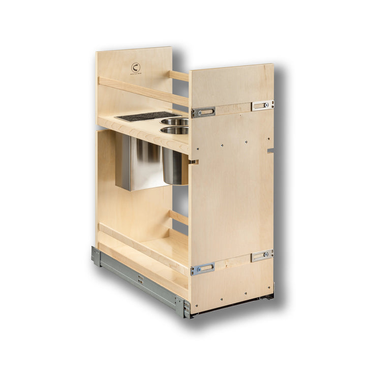 11 1/2" Cascade Series Face Frame Pullout Canister Organizer with Knife Block in Baltic birch