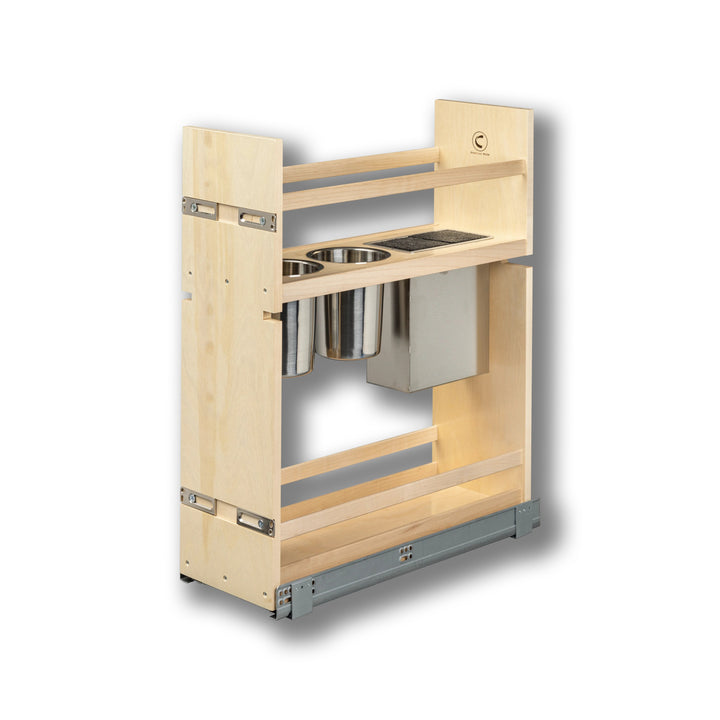 8 1/2" Cascade Series Face Frame Pullout Canister Organizer with Knife Block in Baltic birch