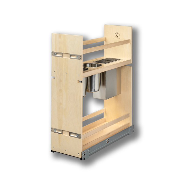 8 1/2" Cascade Series Face Frame Pullout Canister Organizer with Knife Block in Baltic birch, studio view 2