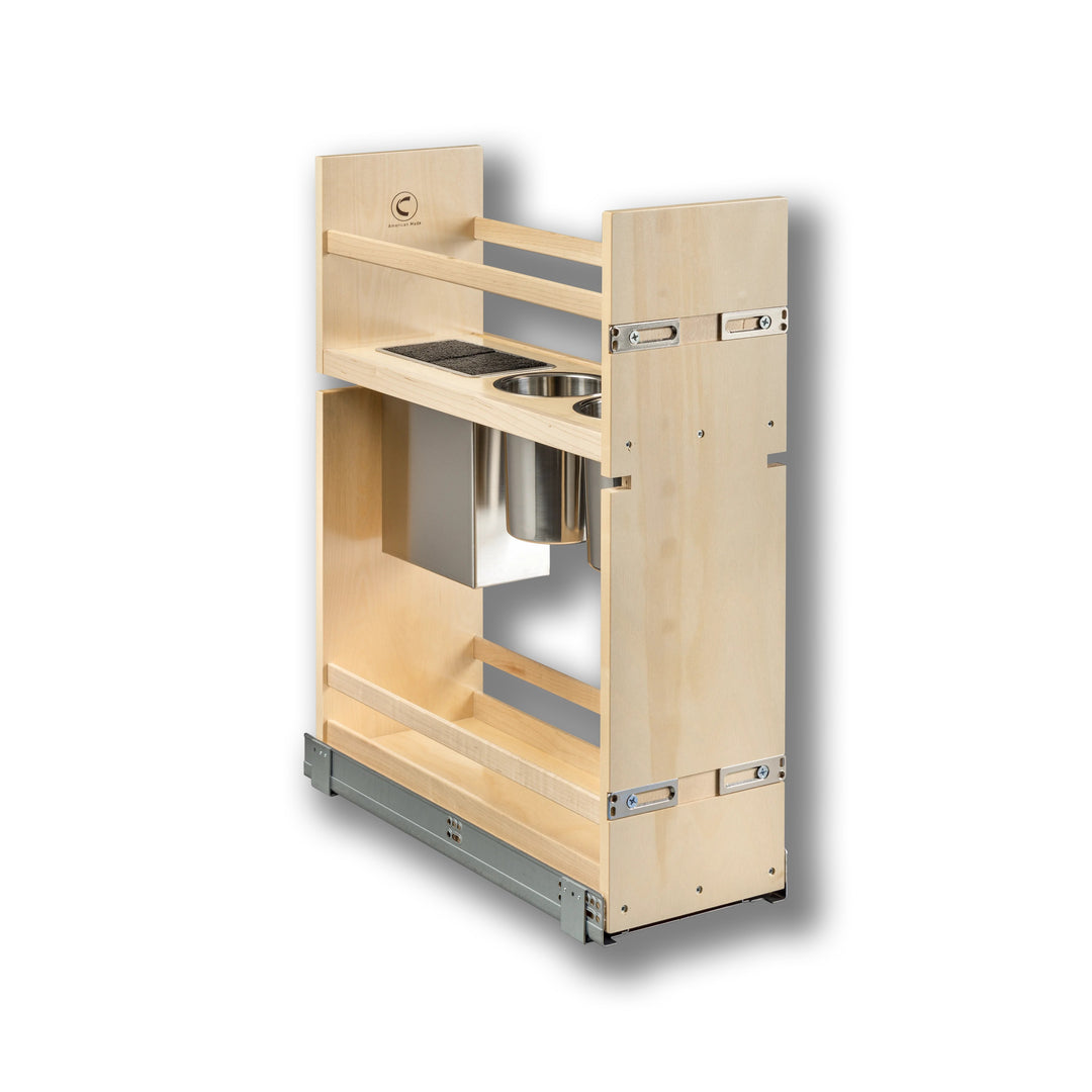 8 1/2" Cascade Series Face Frame Pullout Canister Organizer with Knife Block in Baltic birch, studio view 4