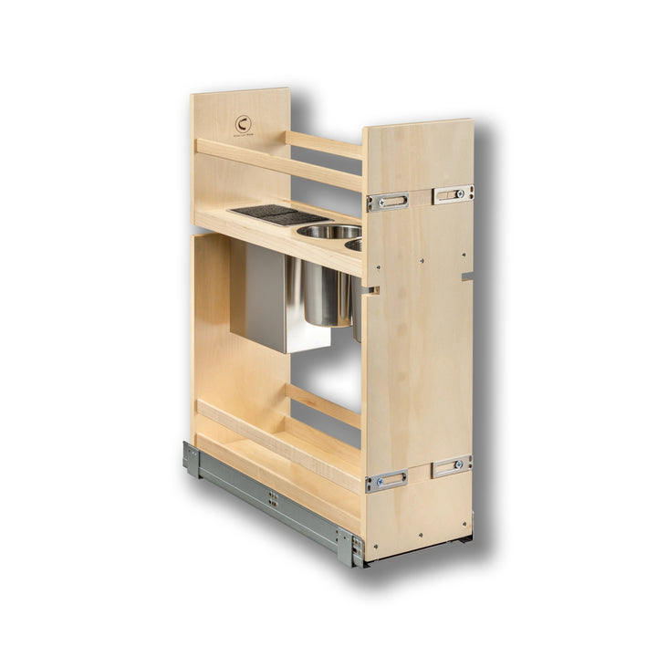 8 1/2" Cascade Series Face Frame Pullout Canister Organizer with Knife Block in Baltic birch, studio view 4