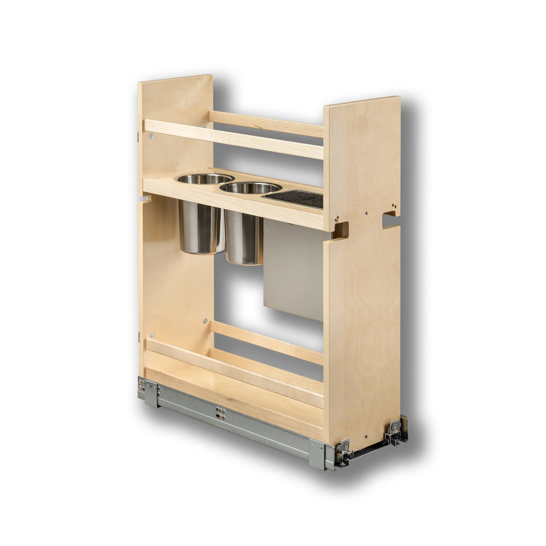 8 1/2" Cascade Series Face Frame Pullout Canister Organizer with Knife Block in Baltic birch, studio view 6