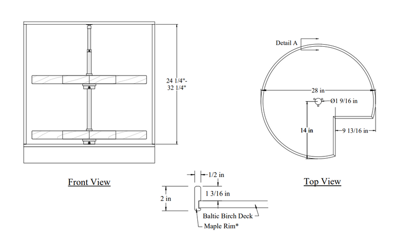 Century Components - Walnut Creek Contender Series Lazy Susan - Two 28" Pie Cut Shelves With Hardware - WCCCON28PCPF