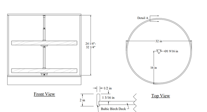 Century Components Contender Series Lazy Susan - Two 32" Full Round Shelves - Hardware Included (CON32FRPF)
