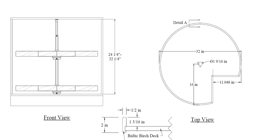 Century Components Contender Series Lazy Susan - Two 32" Pie Cut Shelves - Hardware Included (CON32PCPF)