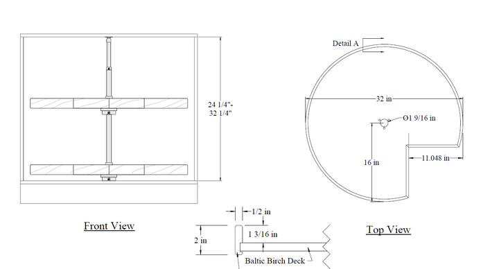 Century Components Contender Series Lazy Susan - Two 32" Pie Cut Shelves - Hardware Included (CON32PCPF)