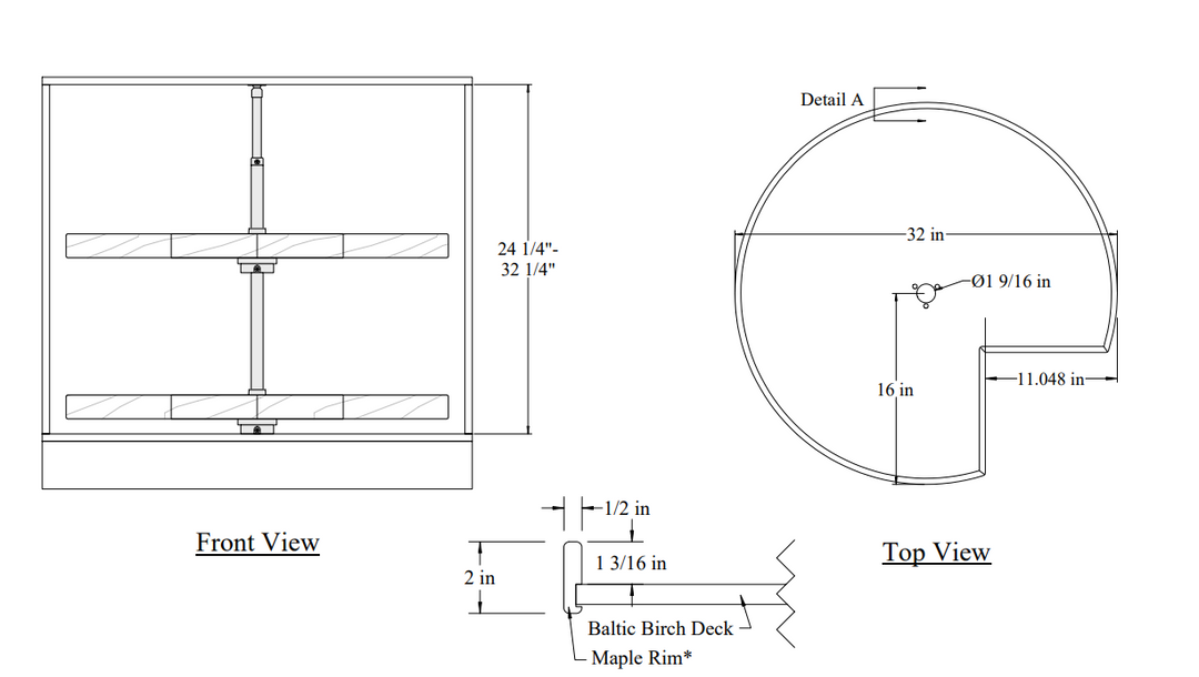 Century Components Ovation Series 2 Shelf Pie Cut Lazy Susan with Spin Thru Hardware - 32 Inch Diameter Hardware Included (OVA32PCPF)