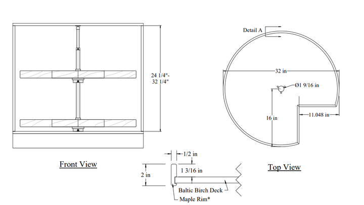 Century Components Ovation Series 2 Shelf Pie Cut Lazy Susan with Spin Thru Hardware - 32 Inch Diameter Hardware Included (OVA32PCPF)