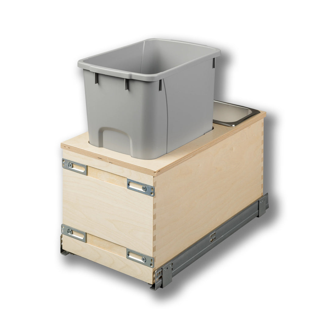 12" Edge Series Bottom Mount Waste Container, 34 Quart Gray in Baltic birch, studio view 2