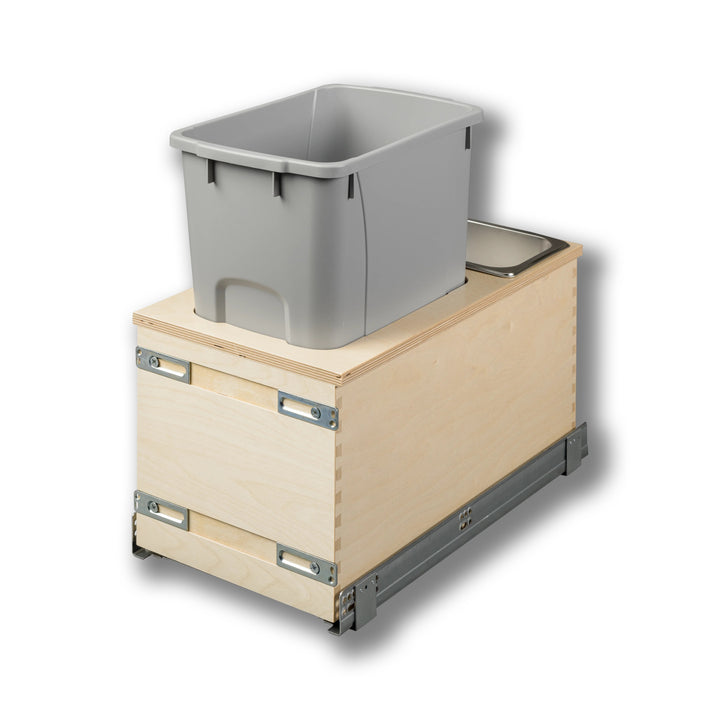 12" Edge Series Bottom Mount Waste Container, 34 Quart Gray in Baltic birch, studio view 2