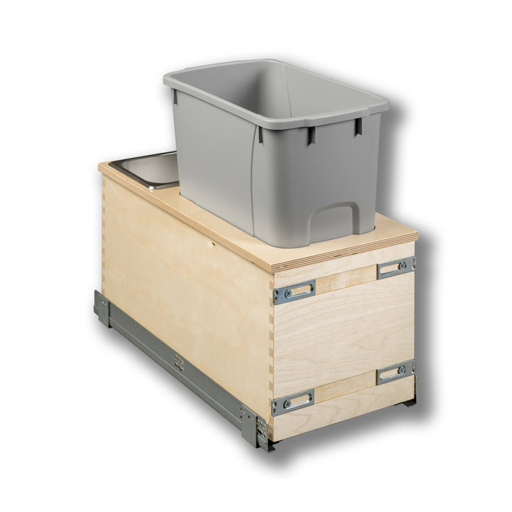 12" Edge Series Bottom Mount Waste Container, 34 Quart Gray in Baltic birch, studio view 3