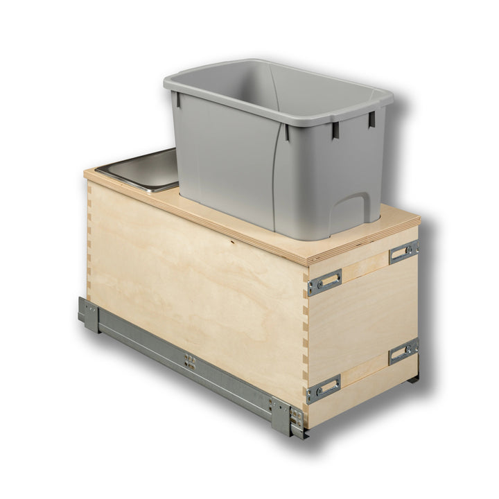 12" Edge Series Bottom Mount Waste Container, 34 Quart Gray in Baltic birch, studio view 4