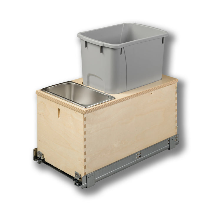 12" Edge Series Bottom Mount Waste Container, 34 Quart Gray in Baltic birch, studio view 5