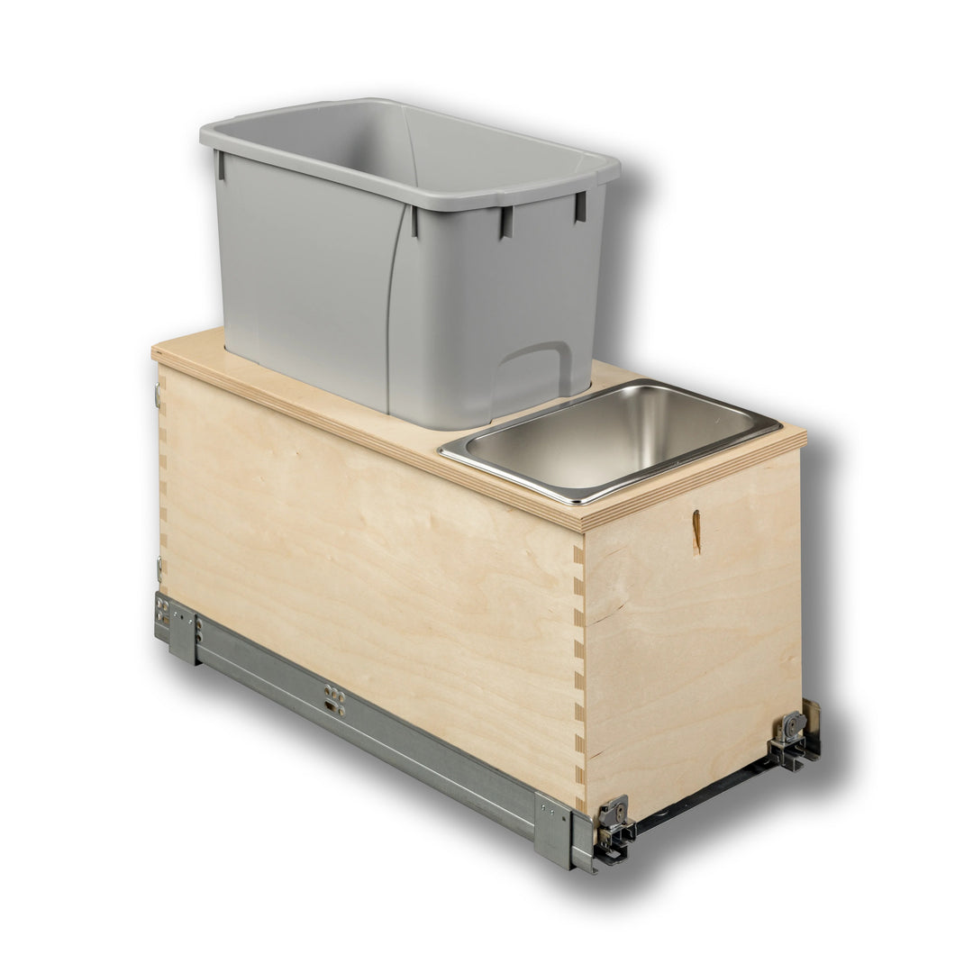 12" Edge Series Bottom Mount Waste Container, 34 Quart Gray in Baltic birch, studio view 6