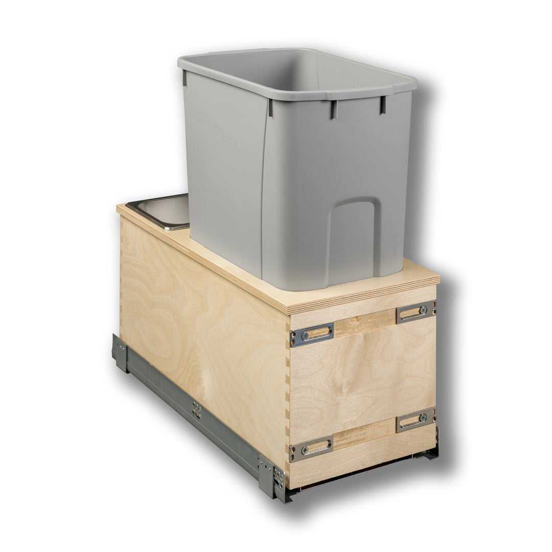 12" Edge Series 50 Quart Gray Bottom Mount Waste Container in Baltic birch, studio view 3