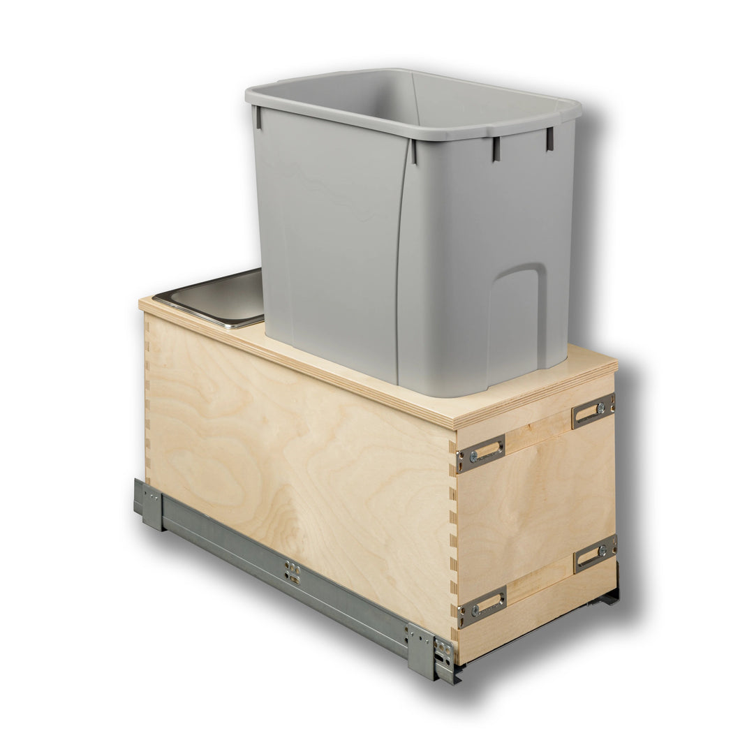 12" Edge Series 50 Quart Gray Bottom Mount Waste Container in Baltic birch, studio view 4