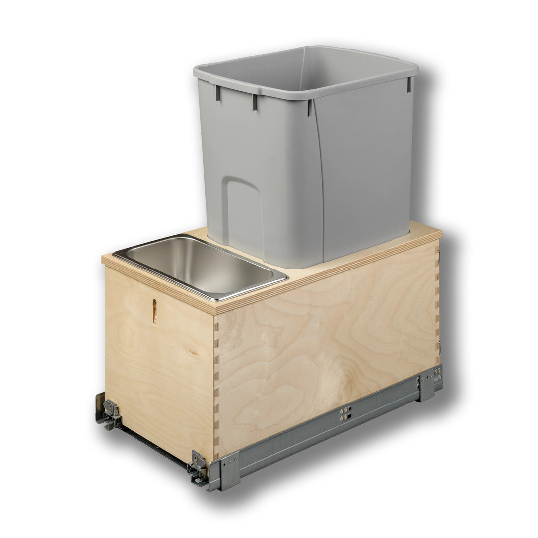 12" Edge Series 50 Quart Gray Bottom Mount Waste Container in Baltic birch, studio view 5