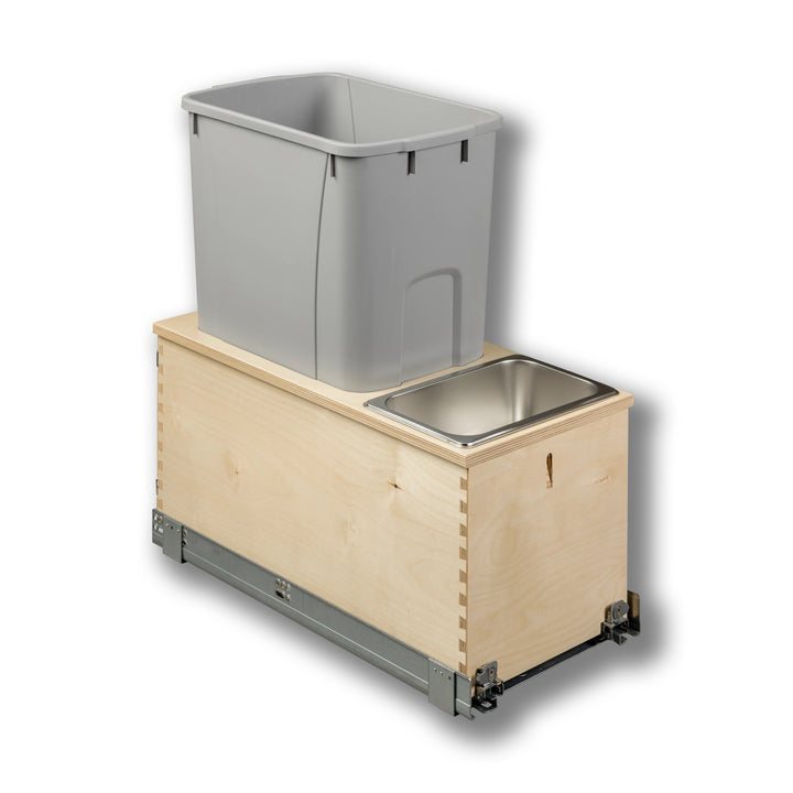 12" Edge Series 50 Quart Gray Bottom Mount Waste Container in Baltic birch, studio view 6