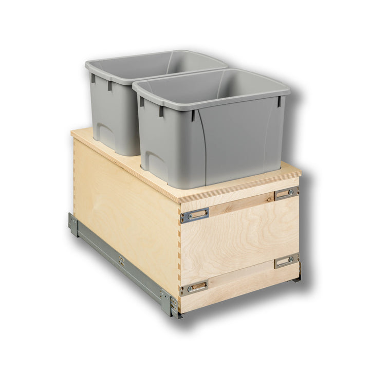 15" Edge Series 34 Quart Gray Bottom Mount Waste Container in Baltic birch, studio view 3