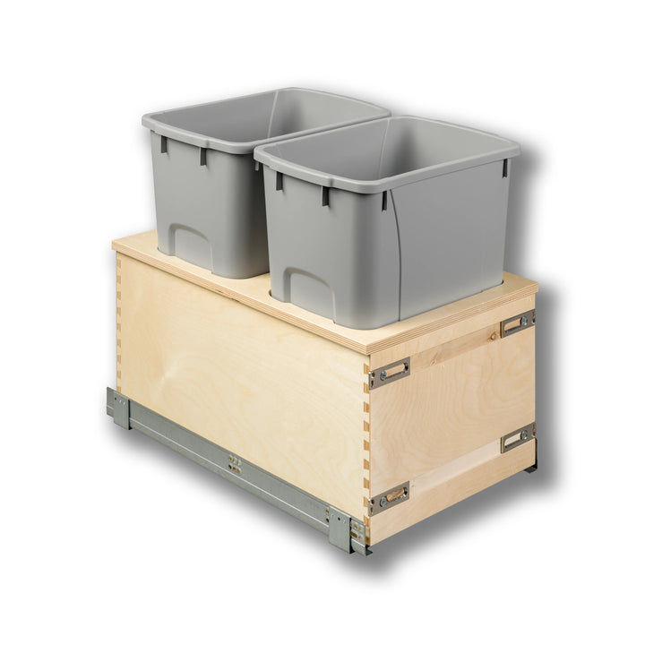 15" Edge Series 34 Quart Gray Bottom Mount Waste Container in Baltic birch, studio view 4