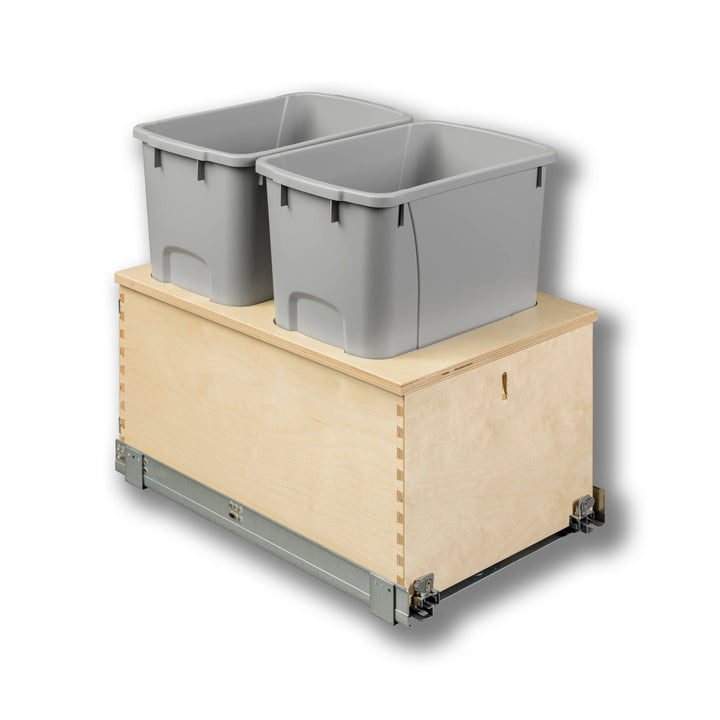 15" Edge Series 34 Quart Gray Bottom Mount Waste Container in Baltic birch, studio view 6