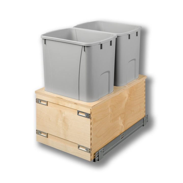 15" Edge Series 50 Quart Gray Bottom Mount Waste Container in Baltic birch, studio view 2